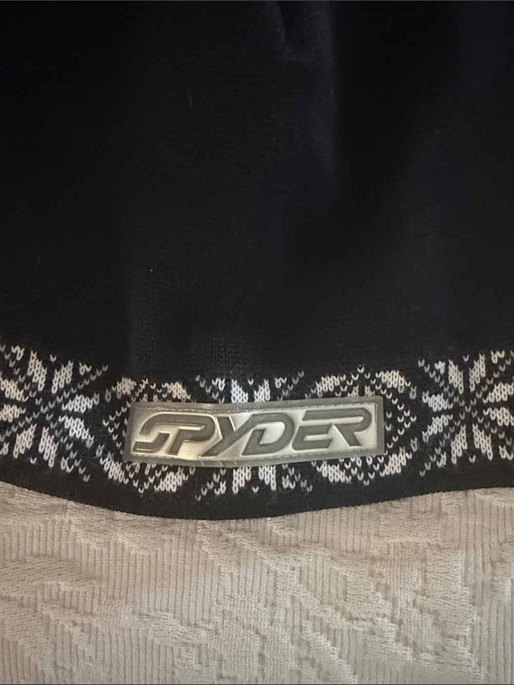 Spyder Black White Nordic Fleece Lined Tassel Beanie